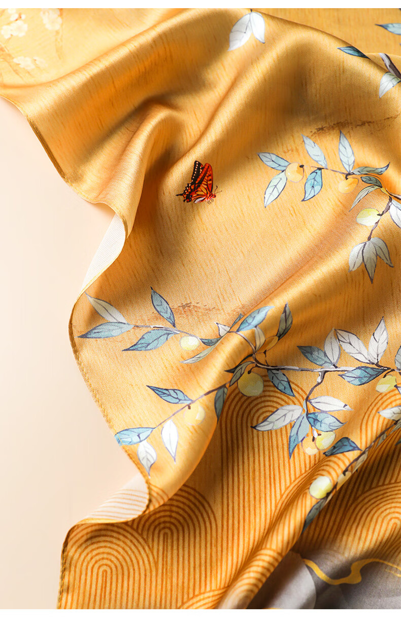 Hangsifu Silk Chinese-Style Scarf, Mulberry Silk Shawl, Birthday Gift for Mom, Practical Gift Box for Women, Machine Gree 25
