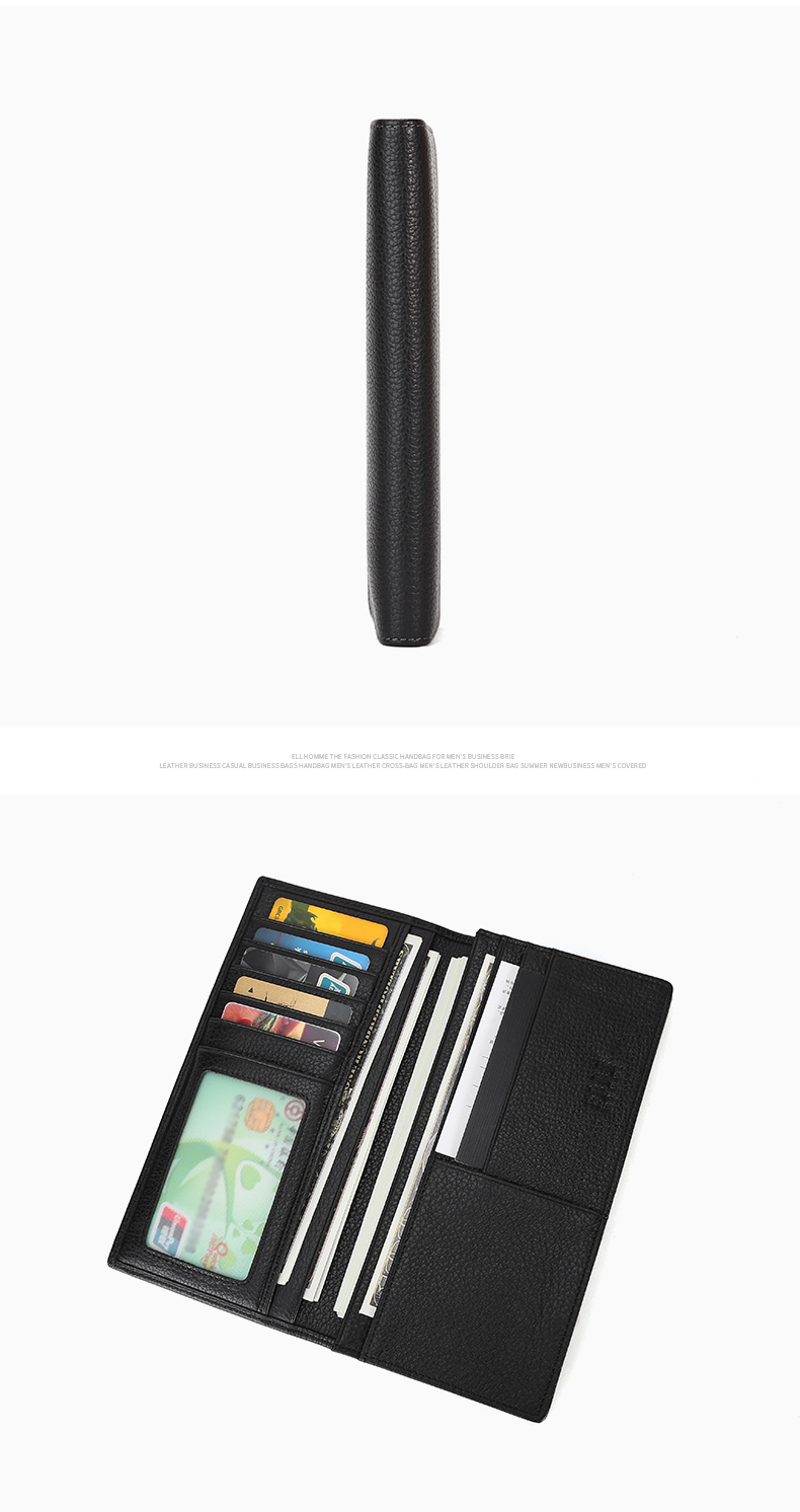 ELLE HOMME Luxury Men's Long Wallet, Fashionable Top-Grain Leather Billfold, Multi-Card Slots 8712, Birthday Gift for Me 9