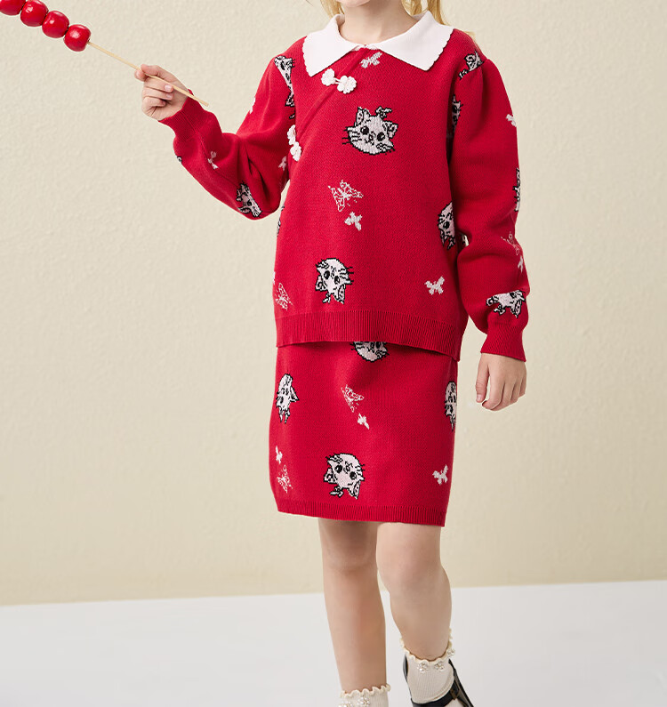 DISNEY Children's Girls' Outfit Set, Dress with Thick Sweater, Red New Year's Outfit, Winter 2023 DB331TE16, Bright Red, Size 110 41