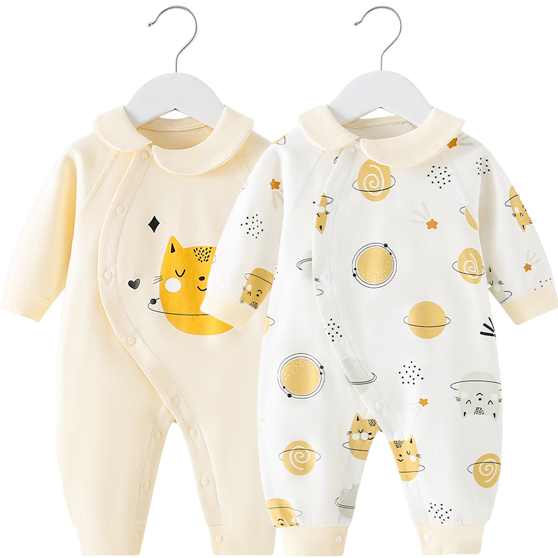 Shubeiyi 2-Pack Baby Clothes Newborn Cotton Romper Spring Autumn Full Moon First Birthday Crawling Suit Yellow 90cm