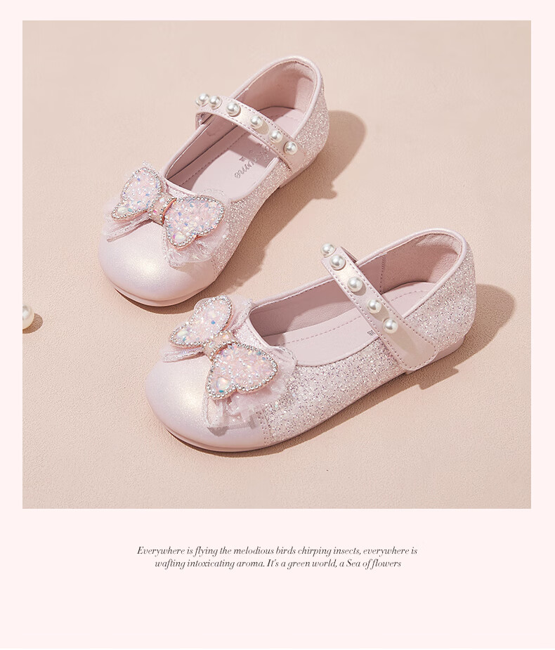Follow Me Girls' Sequin Bow Square-Toe Princess Shoes, Soft Sole Breathable Girls' Performance Dress Shoes, Pink, Size 30 10