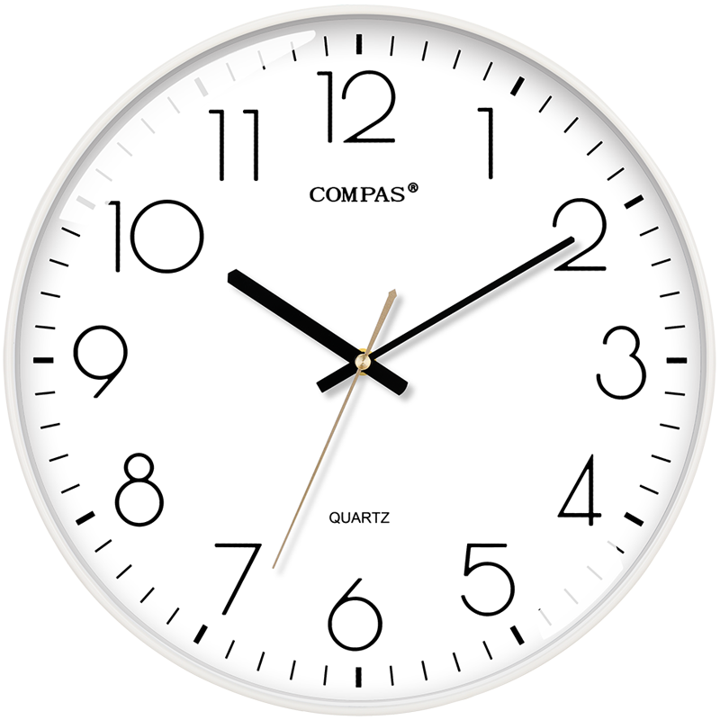 Compas Wall Clock, Creative Minimalist Timepiece for Living Room, Quartz Clock for Bedroom Wall, C3242, Pure White, 28cm