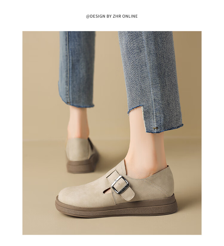 ZHR Women's Single Shoes, Versatile And Simple Soft-Soled Birkenstock-Style Shoes, Comfortable Buckle Women's Shoes, JF20, Apricot Color, Size 38 11
