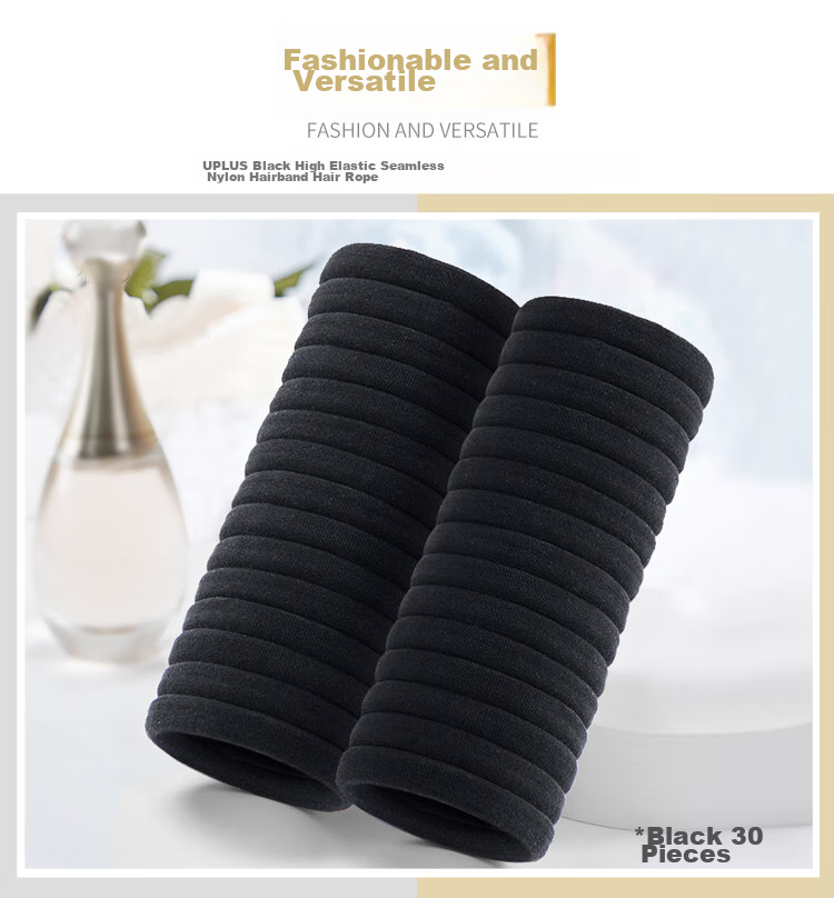 UPLUS Seamless Hair Ties, Black, 30 Pieces, High Elasticity Rubber Bands, Hair Ties, Elastic Bands with Leather Covers 1