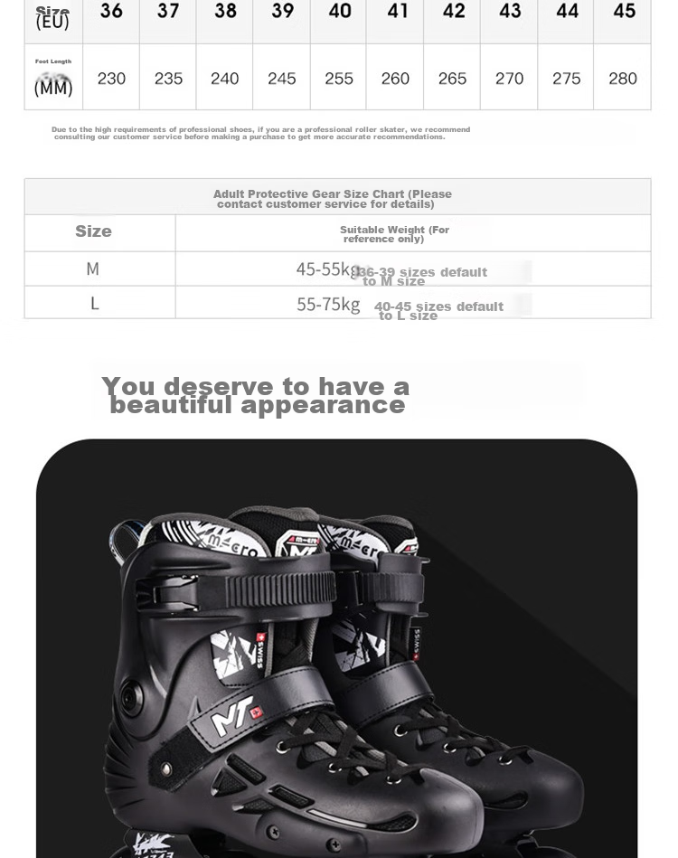 Micro Maiguo Roller Skates, Inline Skates for Adults, Roller Skates, Single Row Beginner's Flat Wheels, for Men And Women, MT Black, Size 40 14