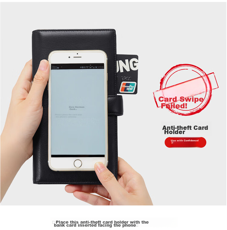 GOLF Card Holder for Men, Top-Grain Leather, Multi-Slot Large Capacity, Bank Card Pouch, Anti-Theft Long Wallet, ID Holder, Business Money Clip, 5V718394J Black 9