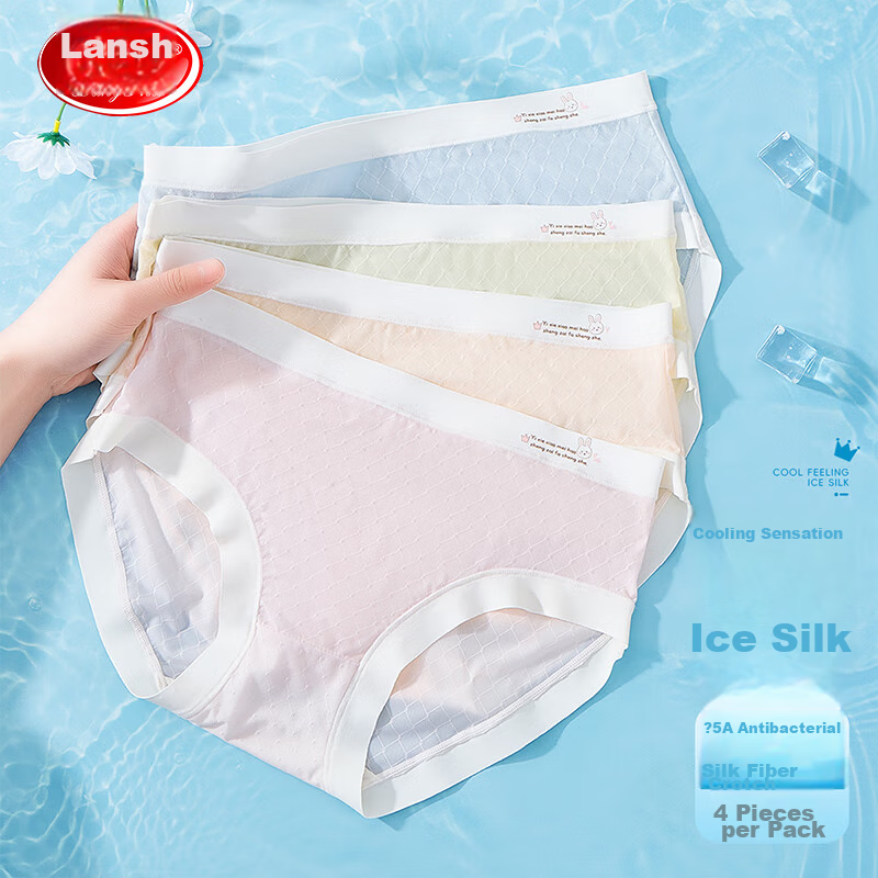 LangSha Girls' Underwear, 5A Antibacterial, for Older Children, Thin Summer Style, Cool Feeling, for Middle And High School Girls, Triangle Panties, Pack of Four