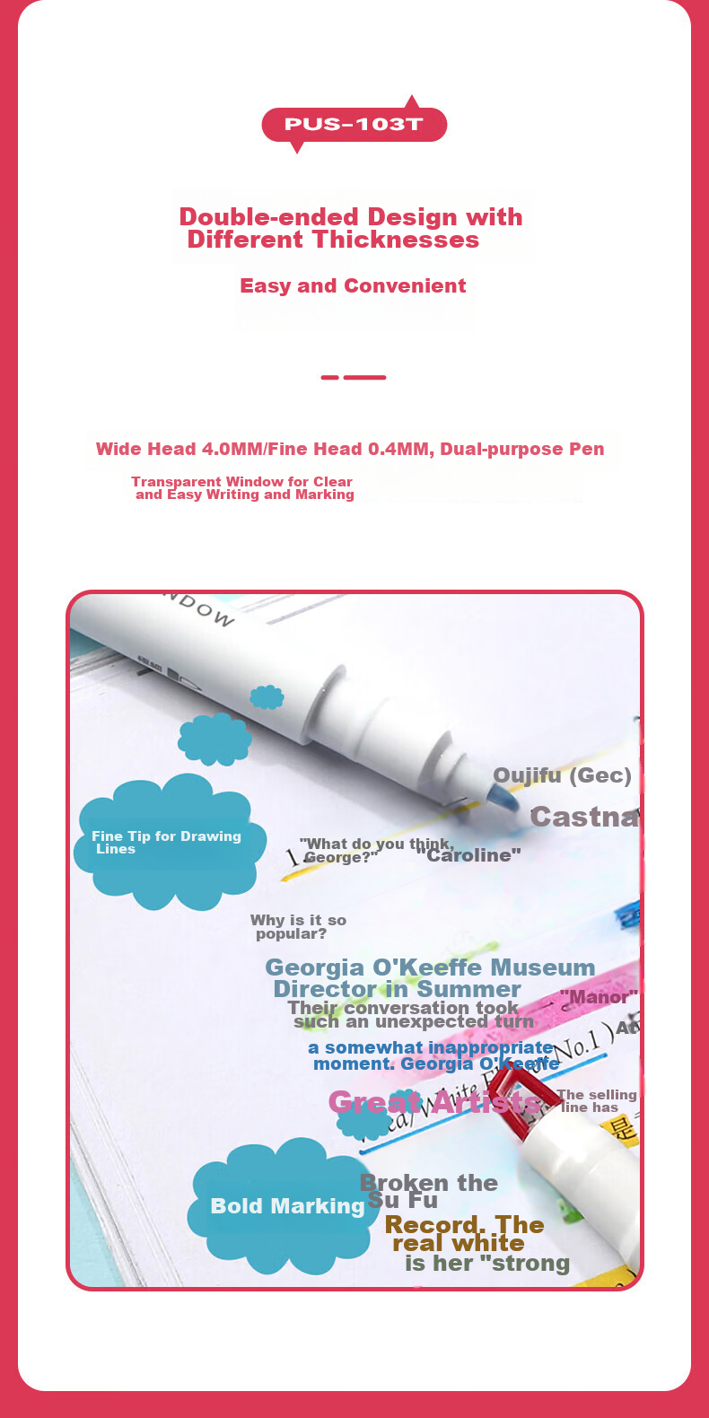 Uni Mitsubishi Dual-Tip Fluorescent Marker Pen for Student Homework, Journaling, Drawing And Marking - Colorful Pens, Fine 0.4mm Thick 4mm PUS-103T 1 Pen/Pack Light Blue 3