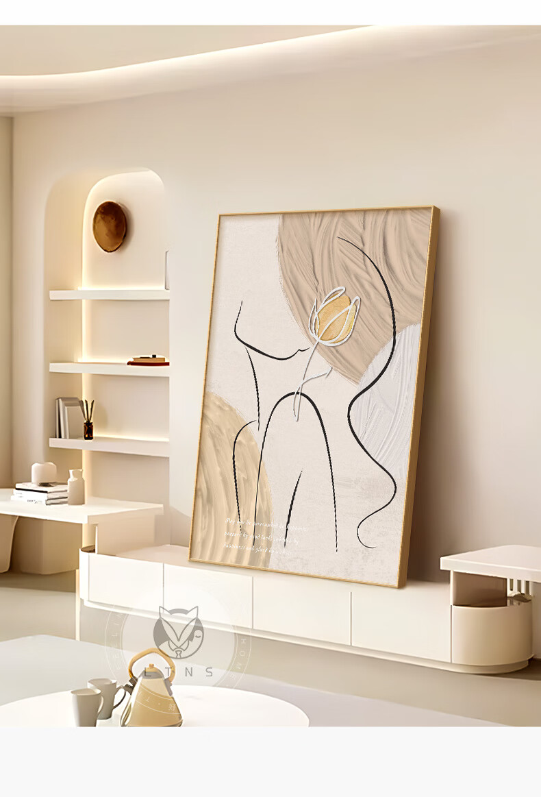 Haojiubujian Cream-Style Living Room Decorative Painting, Large-Scale Figure Line Art, High-End Abstract Wall Painting, Sofa Background Wall Floor-Standing Artwork 5