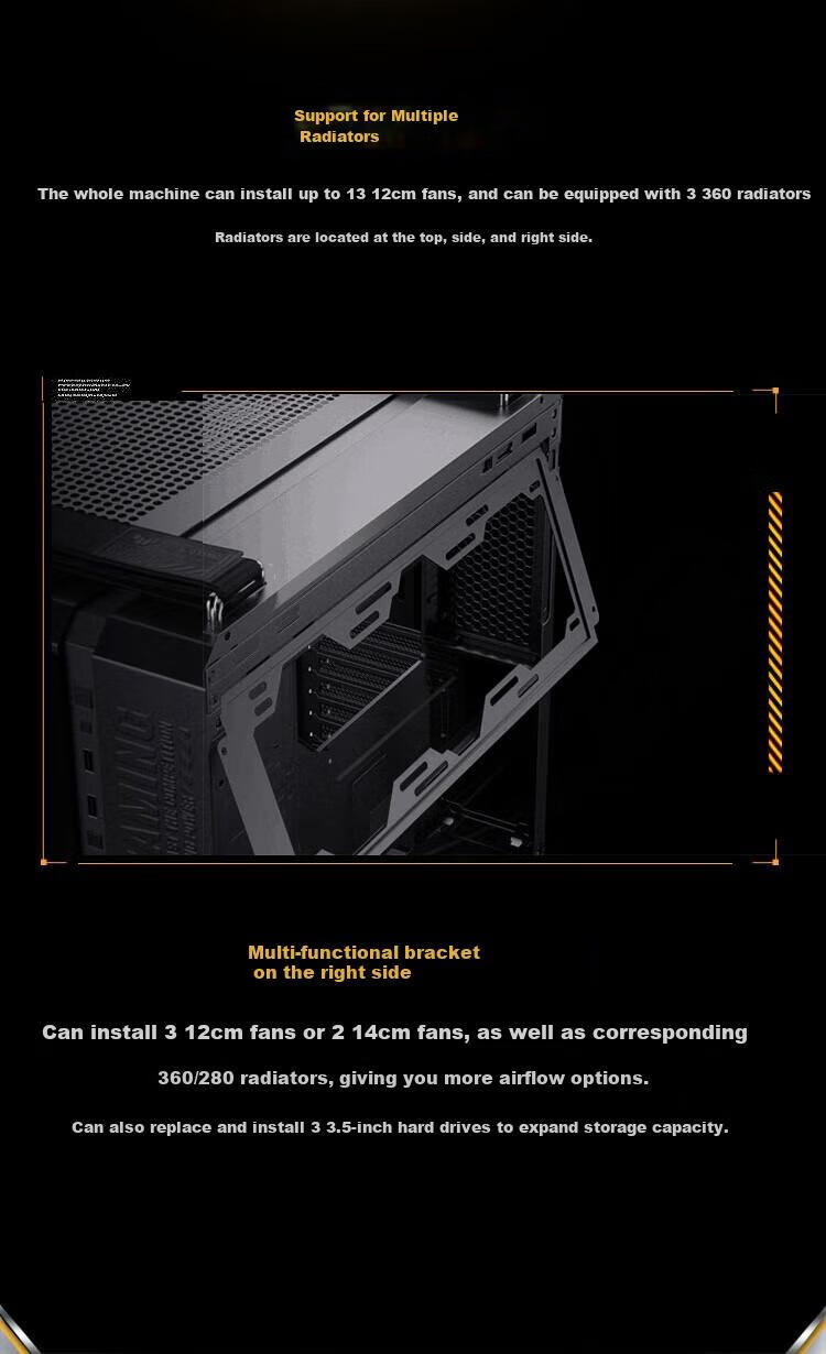 ASUS TUF GAMING GT502 Ammunition Storage Case, Dual-Chamber Design, Tool-Free Disassembly, Black Seaside View, Innovative Cooling, GPU Bracket 7