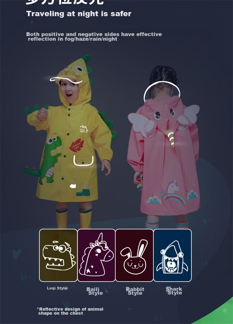 Lemonkid Children's Raincoat for Boys And Girls, Baby Rain Poncho, Elementary School Student Rain Gear, Tiana Rainbow Star Rabbit One-Piece, XL 9