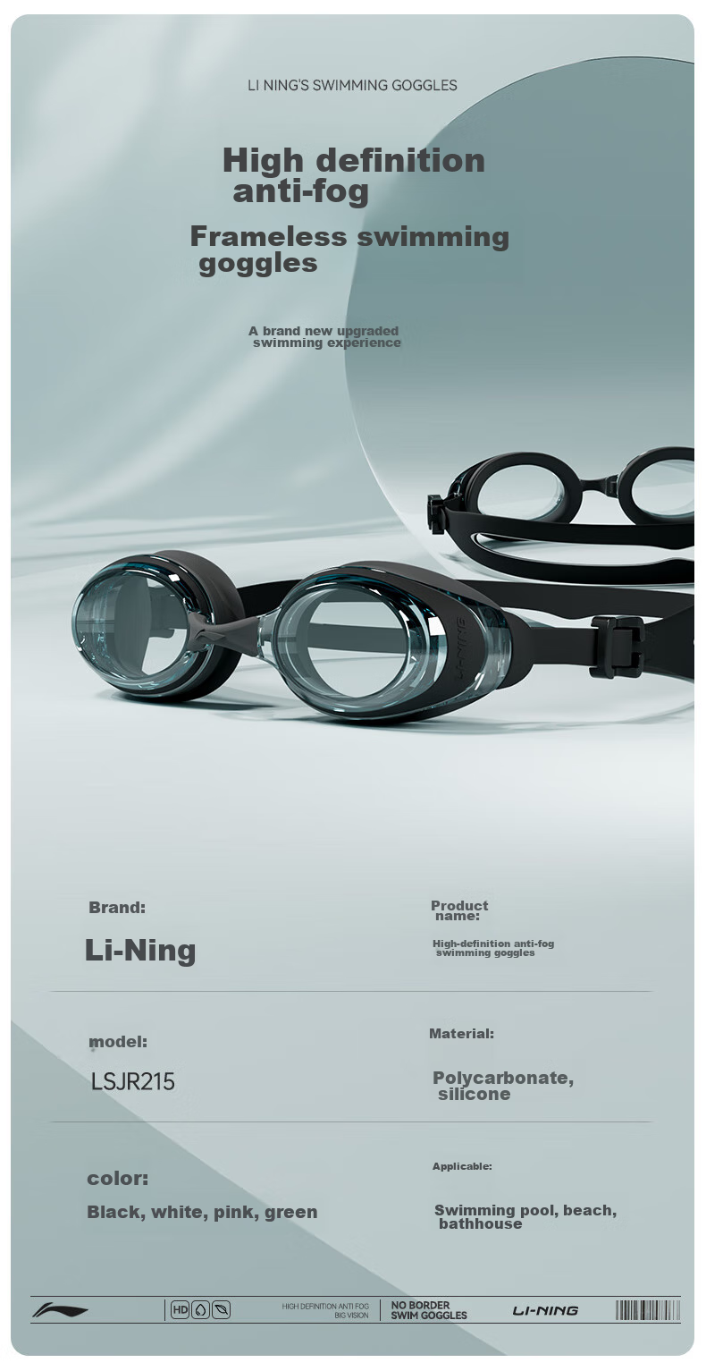 Li-Ning Swimming Goggles for Women, High Definition Anti-Fog Men's Adult Myopia Swimming Glasses And Swim Cap Set, 55-808 Black Myopic 200 Degrees 9