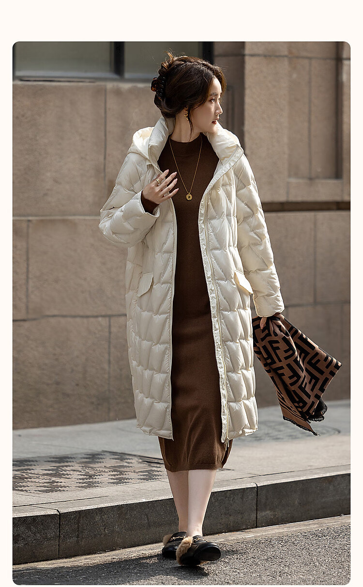 Dme [Yingfengsuixue] Winter 400T Spring Yafang Geometric Pressure-Laminated 90% Duck Down Hooded Warm down Jacket for Wome 3