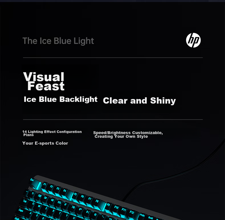 HP K10G Mechanical Keyboard with Blue Switches, Wired Keyboard for Gaming, E-Sports, Office Work And PUBG, 104 Keys Full-Size Compatible with Laptops And Desktop Computers, Full Anti-Ghosting 6