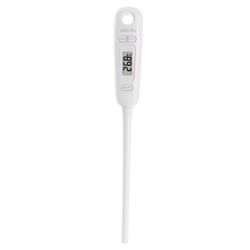 Deli Direct Insertion Probe Thermometer, Kitchen Food Temperature Meter, Oil Thermometer, Baby Supplementary Food Milk Thermometer, Water Thermometer, Electronic Thermometer, White 8897