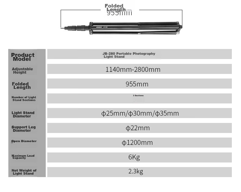 JINBEI EQ Series Portable Aluminum Photography Light Stand, Studio Photography Light Tripod, Outdoor Photography Flash Stand, Live Streaming Photography Light Bracket EQ-250 Steel Pipe Light Stand with Load Capacity of 5KG 3