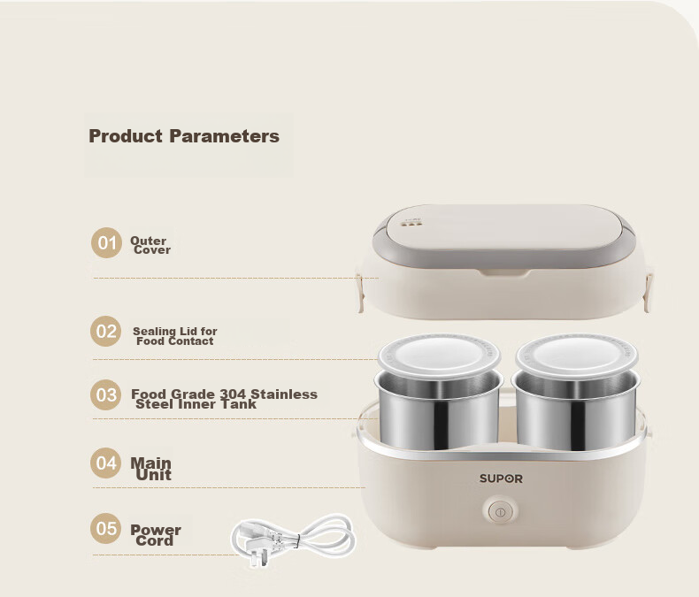 SUPOR Electric Lunch Box, Heated Food Container, 1.0L Portable Divided Leak-Proof Office Heating Stainless Steel Inner Pot Insulated Lunch Box DH02FD815A 17