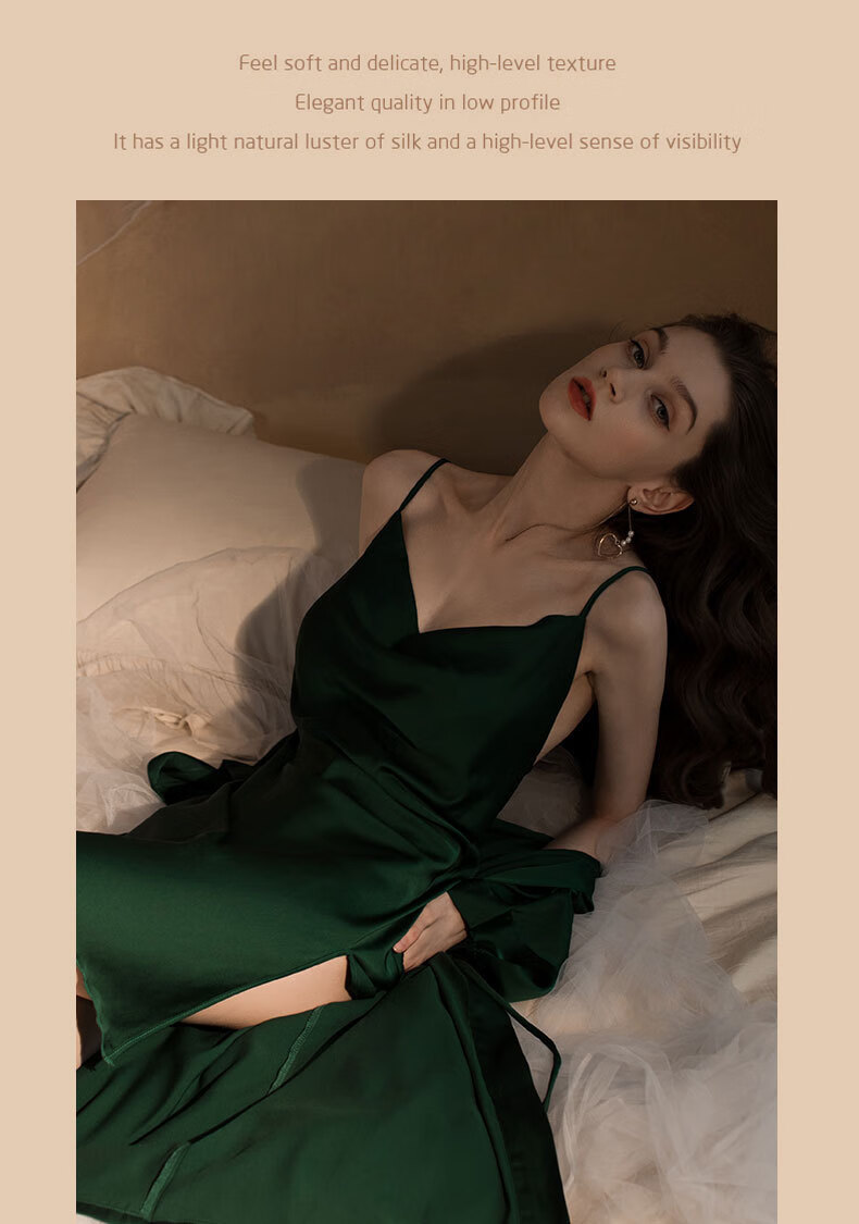 MAOHUO Ice Silk Sleepwear Set for Women, Faux Silk Nightgown with Spaghetti Straps And Collar, High-End Luxury Loungewear Gift Box Set 16