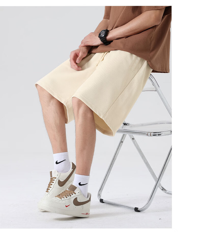 GENIOLAMODE Men's Shorts, Summer Style, Heavy 300G, Casual Draping Loose Fit, Athletic Straight-Leg Five-Point Pants for Me 7