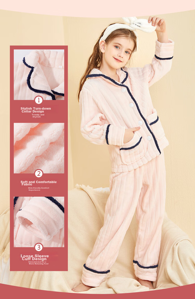 LangSha Children's Pajamas for Girls, Winter Fleece-Lined Thick Flannel Loungewear Set, Warm Sleepwear for Toddlers And Young Girls 5