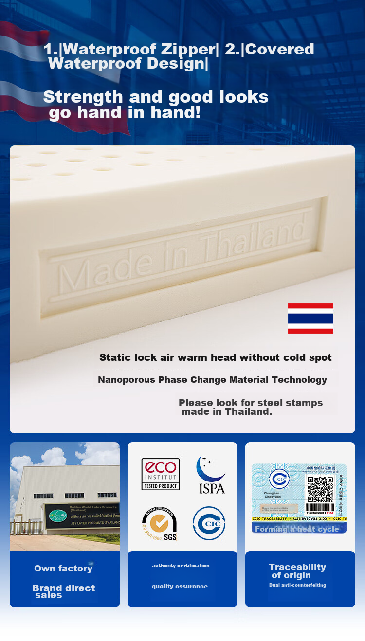 Jinxiangshu Natural Latex Mattress, Imported from Thailand, Home Use, Spine-Friendly, Double Size 1.8*2 Meters, Medium Firm 1