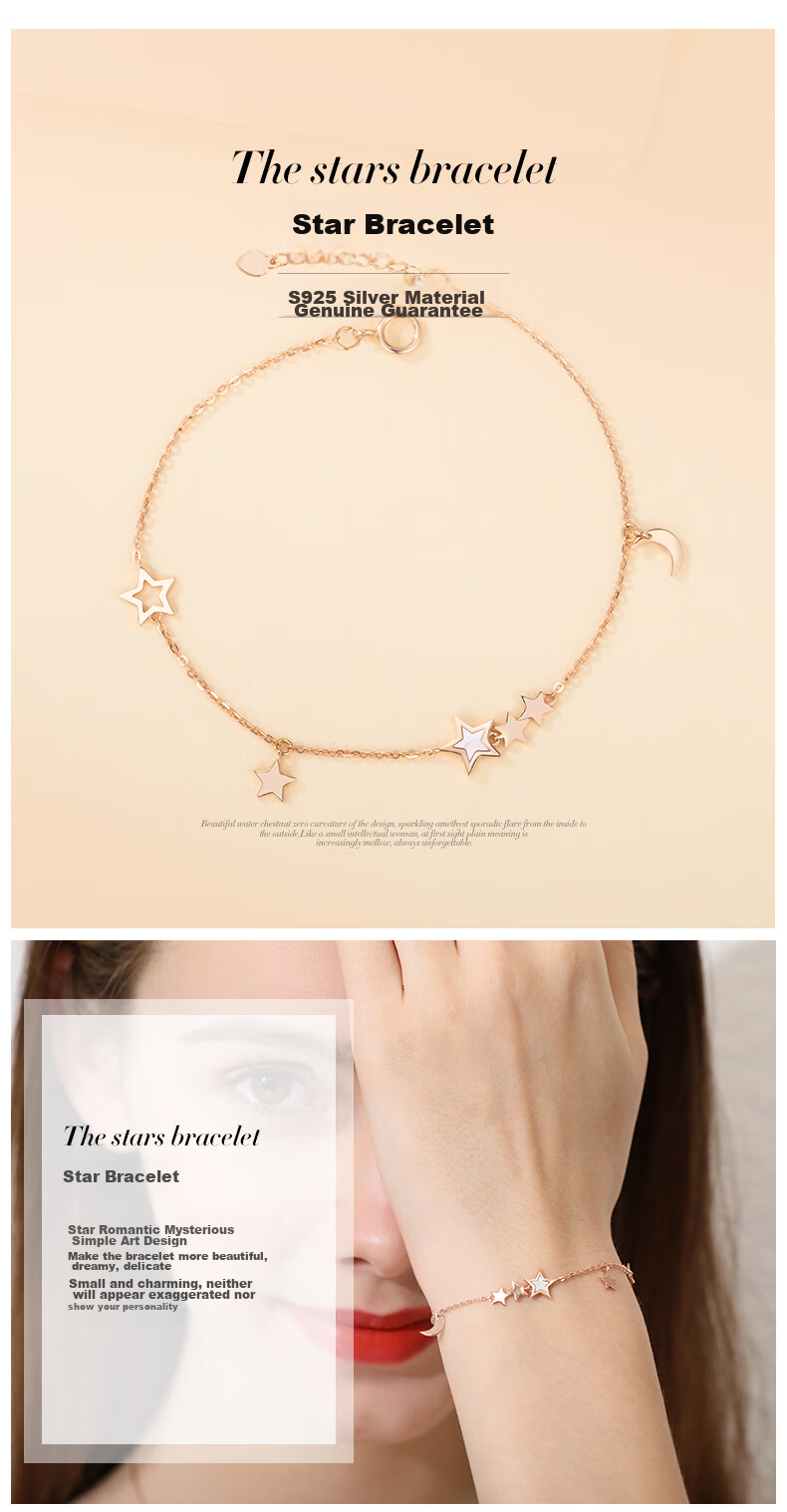 Grace Girl Star And Moon Bracelet for Women, Rose Gold Simple Jewelry, Anniversary Birthday Gift for Girlfriend 2