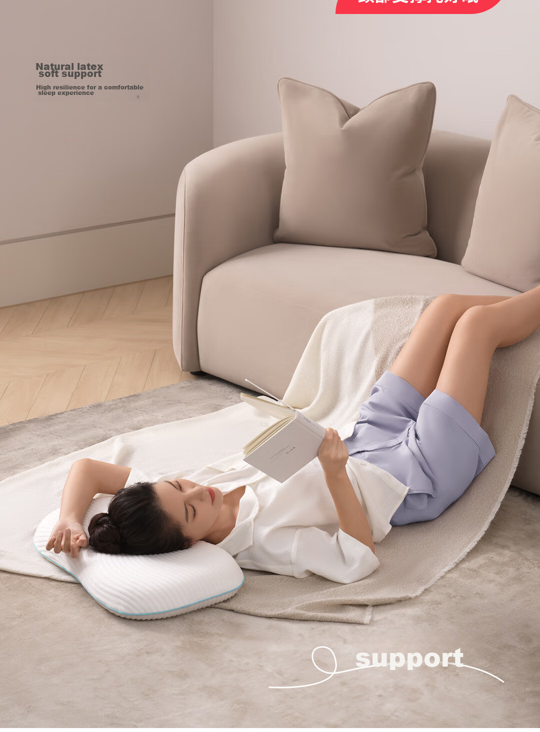 Caihongyoupin Latex Pillow, Imported Natural Latex Cervical Pillow, Class A Fabric Pillowcase + Pillow Core, Cat Belly Style, ZRM-W 6