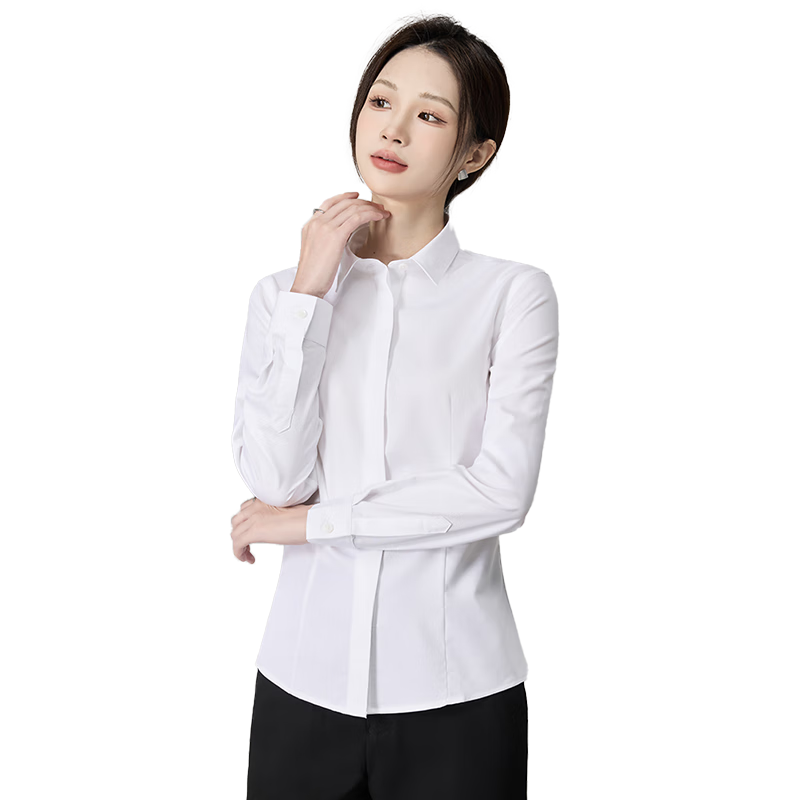 Ziyouxi White Blouse for Women, Spring And Autumn Formal Short-Sleeve Shirt for Interviews And Commuting, French-Style Square Collar Long-Sleeve Top