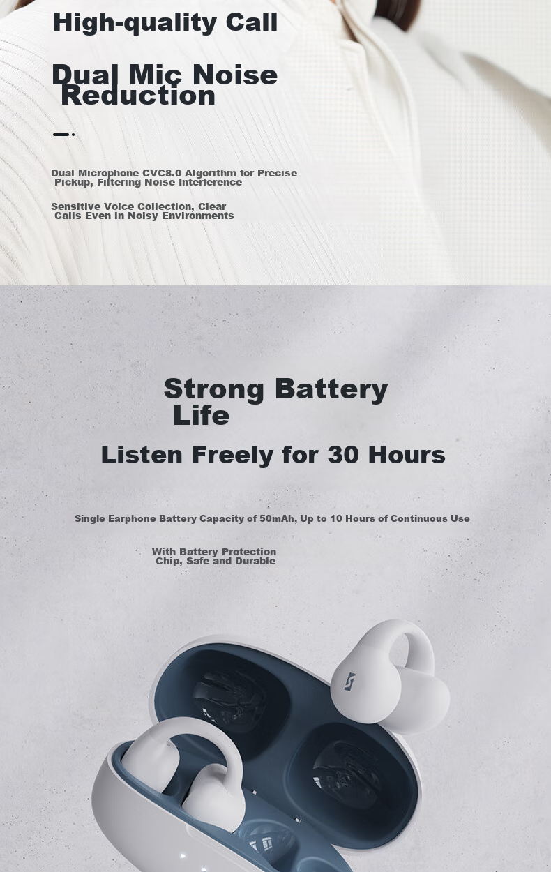 Holy Serpent Meteorite C2 True Wireless Bluetooth Headphones, Open-Ear Clip-On Bone Conduction Concept Upgrade, Air Conduction, Not In-Ear, Suitable for Sports Running, Noise Reduction, Compatible with Apple And Huawei 8