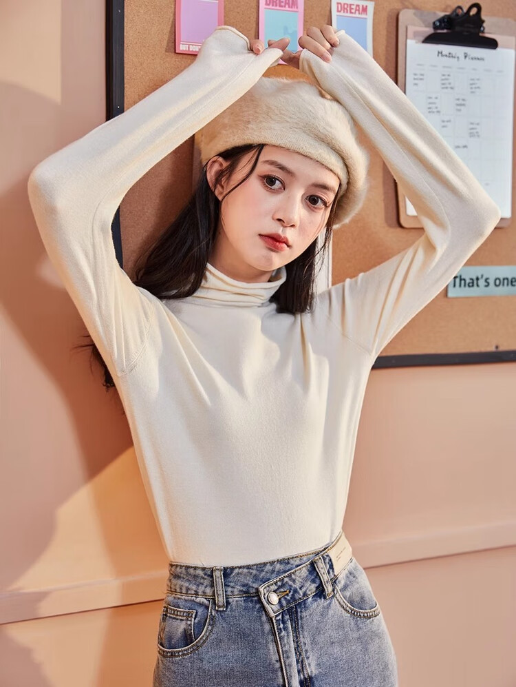 TonLion 2023 Solid Color Turtleneck Slim Fit Base Shirt for Women, Commuter Versatile Top, Black, M 2