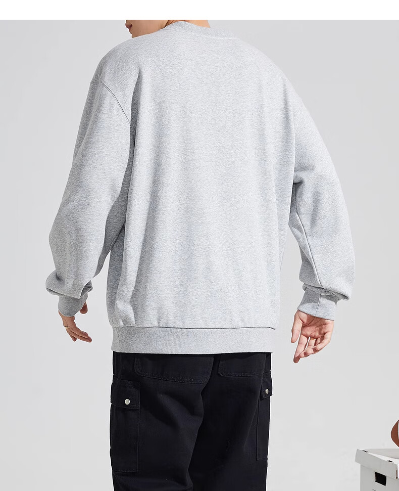 Huili Men's Sweatshirt, 320g Heavy Cotton, Autumn Long-Sleeve T-Shirt, Inner Layer Round Neck Undershirt, Men's Top Outerwear, Black, Size L 19