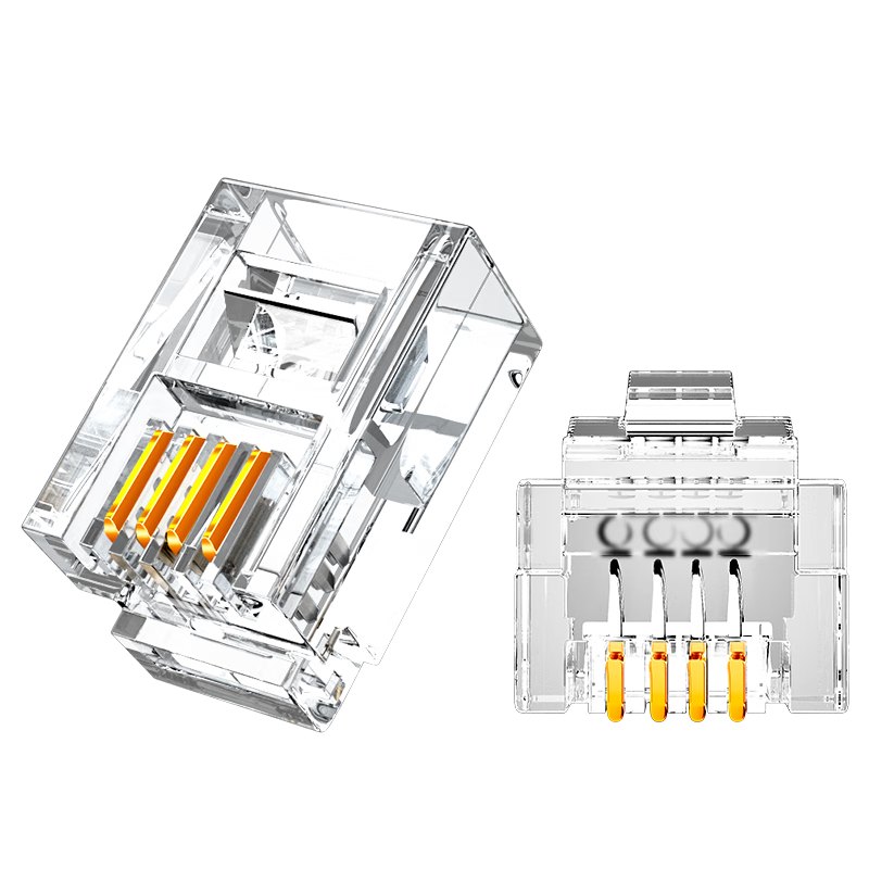 SAMZHE 6P4C Telephone Crystal Head, 4-Core Engineering-Grade Gold-Plated Voice Telephone Line Connector, RJ11 Voice Telephone Line Crystal Head, 50 Pieces, SJ-3650