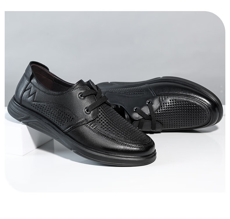 LAORENTOU Men's Leather Shoes, Business Casual Shoes, Top-Grain Cowhide Perforated Shoes, Slip-Resistant And Wear-Resistant Hollow-Out Men's Shoes, LL12130, Black, Size 38 4