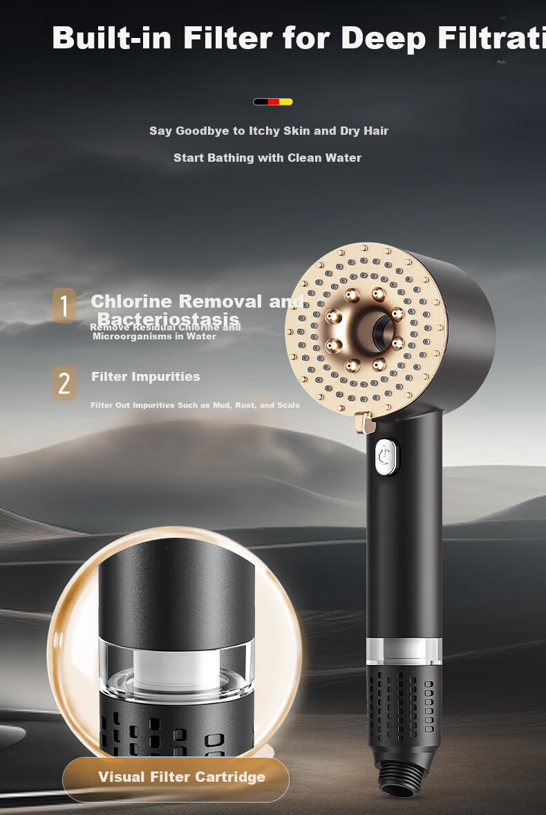 HOMK [Germany] Pressurized Shower Head with Filter, Bathroom Shower System, Hose Set LP-80 9
