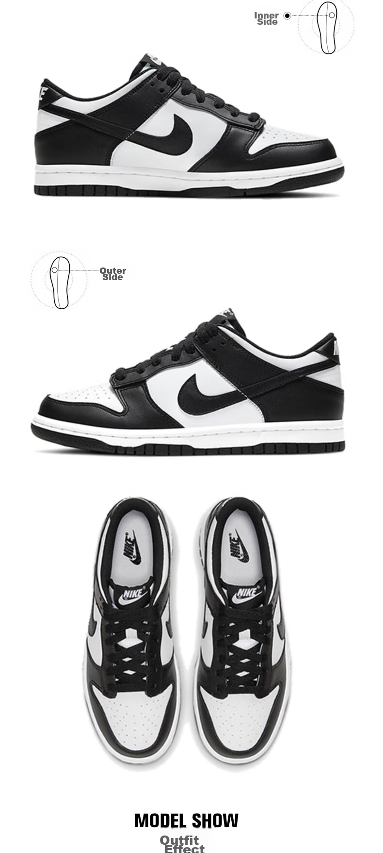 NIKE DUNK LOW(GS) Children's And Women's Sneakers, Spring And Summer Black And White Panda CW1590-100, Size 36.5 5
