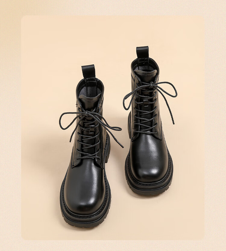 ZHR Martin Boots for Women, Autumn And Winter Retro Thick-Soled Women's Boots, British Style Lace-Up Versatile Ankle Boots, EH96, Black, Size 35 19