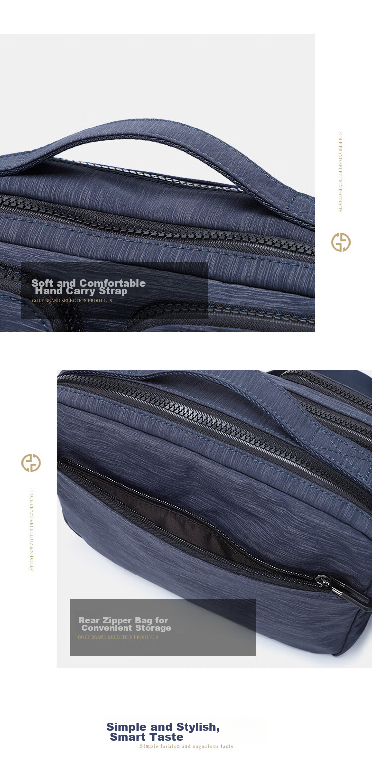 GOLF Nylon Shoulder Bag, Large Capacity Messenger Bag for Men, Multifunctional Crossbody Bag, Model 5I396466J, Blue-Gray Color 15