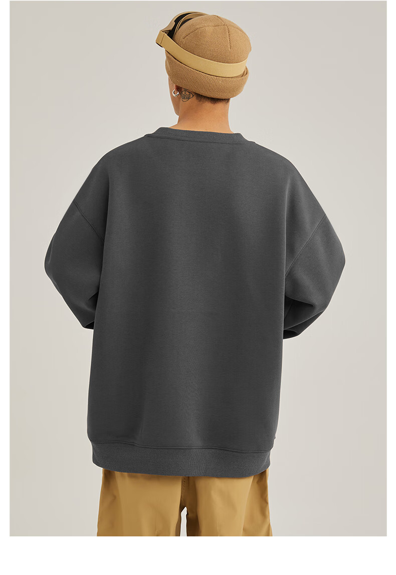 JEANSWEST LIFE Men's Hoodless Sweatshirt, Loose-Fitting Base Layer Jacket for Spring And Autumn, Triangular Design, Heavyweight Round Neck Top for Me 19