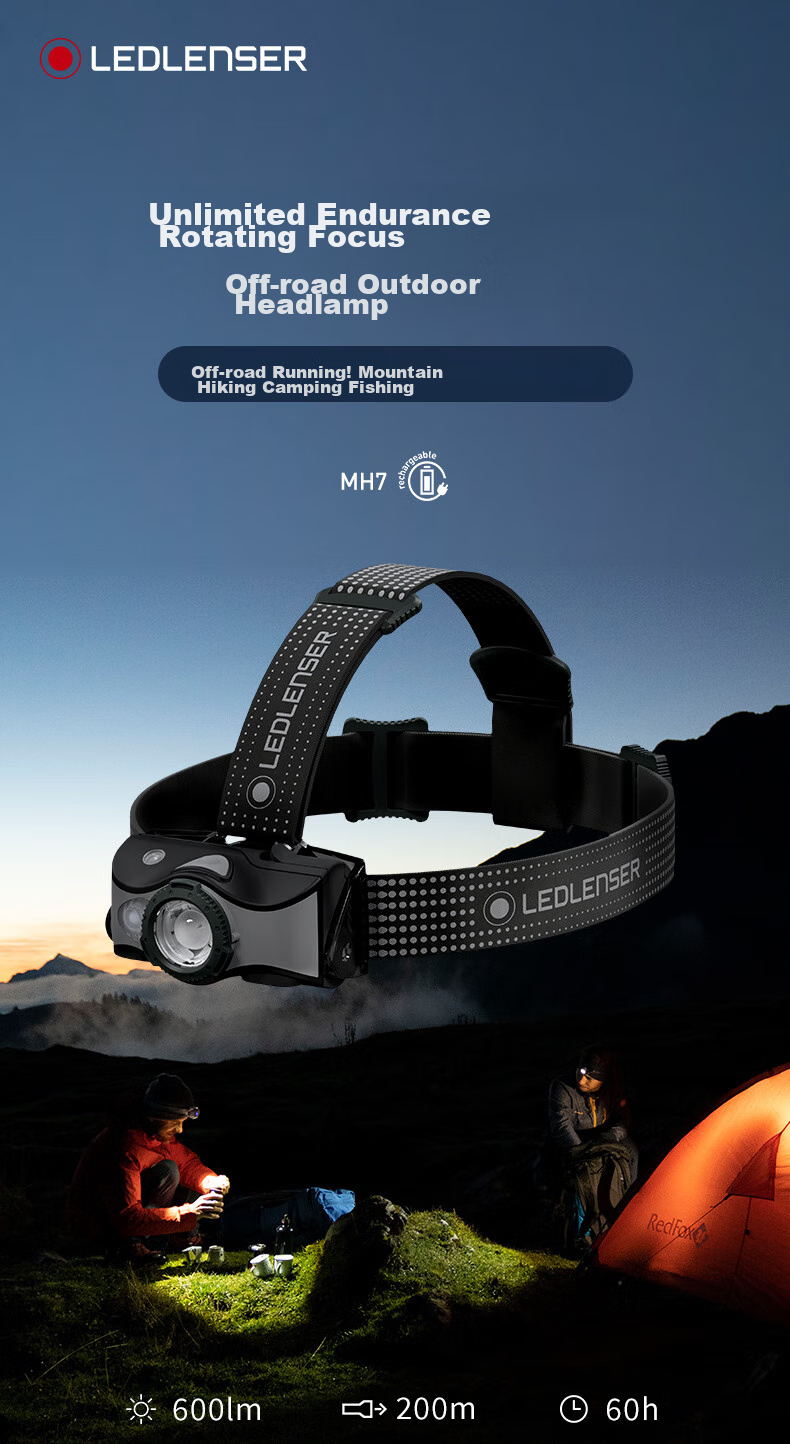 LED LENSER German High-Intensity Headlamp MH7 Night Fishing Headlamp with Ultra-Long Battery Life, Waterproof, for Mountaineering, Hiking, Off-Road, Dry Battery Or Lithium Battery 3