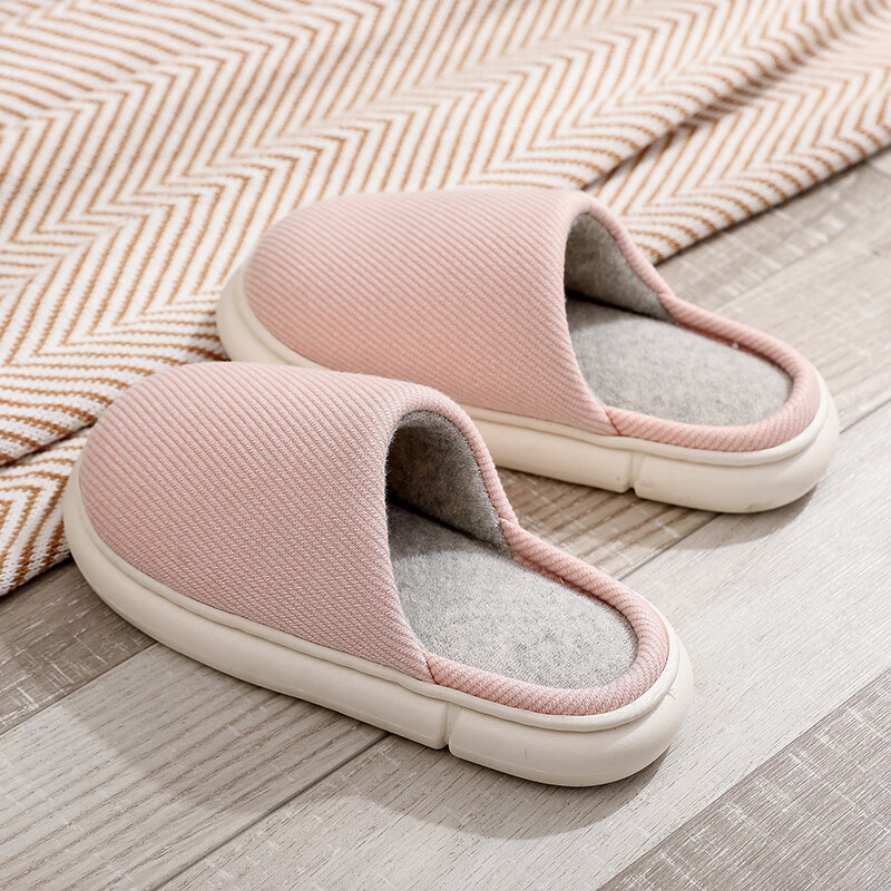 GUOLUOFEI Home Slippers, Indoor Floor Linen-Covered Head Couple Non-Slip All-Season Slippers for Men And Women, Pink, Size 36-37