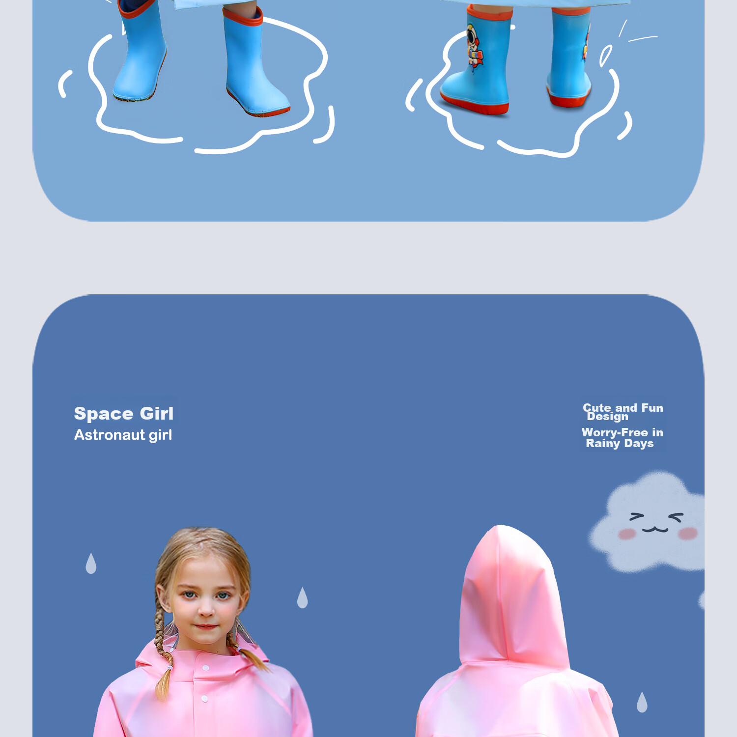 Moremerry Children's Raincoat for Boys And Girls, Full-Body Waterproof with Backpack Space, Elementary School Students' Specialized Rain Poncho, Little Dolphin Design, Size 3XL 16