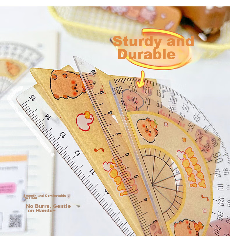 Touch Fish Student Ruler Set, Capybara Ruler Set, Cute Water Deer Ruler Set, Stationery Student High-Quality 15cm Scale Ruler, Back-To Four-Piece Set, Yellow Water Deer 8