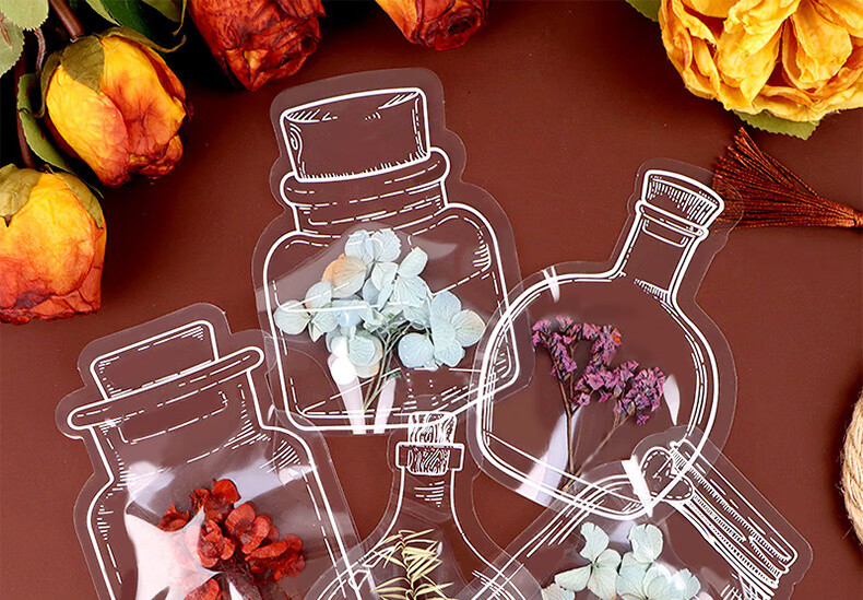 TaTanice Dried Flower Bookmarks, 20 Pieces, Graduation Season Gift, Handmade DIY Plastic Laminating Film Stickers, Transparent Small Bottle Dried Flower Bookmarks, Wandering Bottle Traces Birthday Gift Companion Gift 1