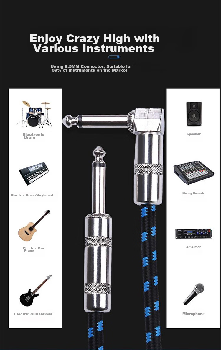 MOSEN MS-65P Guitar Audio 6.5mm Cable, Electric Guitar Bass Amplifier Cable, Noise Reduction Audio Cable, 3 Meters 5