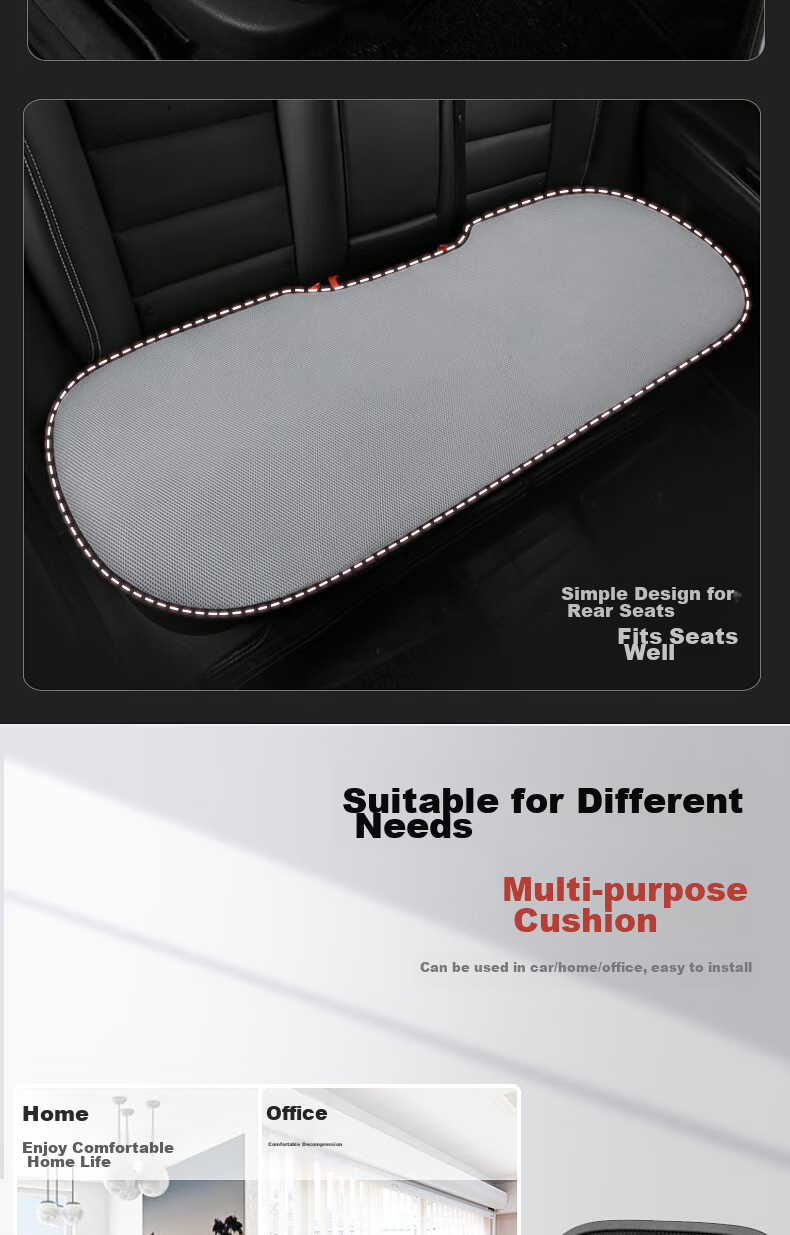 GREAT LIFE Car Seat Cushion, All-Season Universal Breathable Three-Piece Set, Single Piece Interior Seat Cover for Rear Seats, Non-Slip Car Seat Pad 5