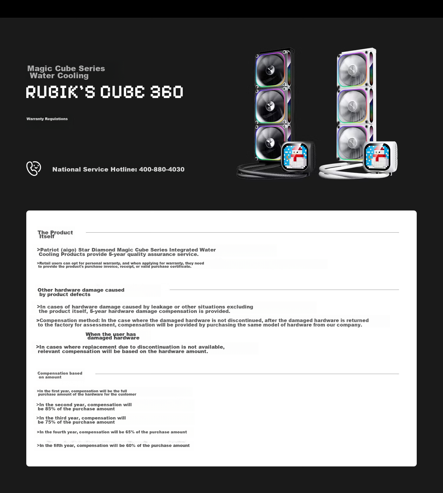 Aigo Star Cube 360 White CPU Cooler/360 Water Cooling with Screen/Matrix Pixel Screen/Customizable Animations/Aluminum Frame Fa 46