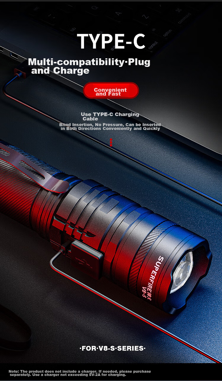 SupFire V8-S Flashlight, High-Intensity Torch, Compact Mini Zoomable Long-Range Ultra-Durable Bright Outdoor Cycling Lamp 7