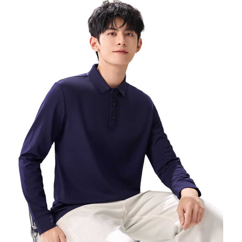 Jeanswest Men's Long Sleeve Polo Shirt 2026 Spring Summer Red Casual Base T-Shirt Navy Blue 2XL