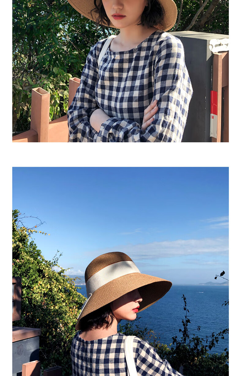 XUEXIMAN Women's Straw Hat Ins Style Summer Foldable Beach Hat Face Covering Sun Hat Bowknot Fisherman Hat Sunshade Hat Bucket Hat 21