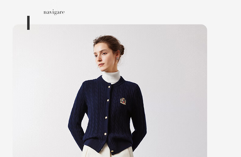 Navigare Italian Small Sailboat Autumn And Winter Women's All-Wool Jacket, Cable Knit Sweater Cardigan 2334094508 M 13